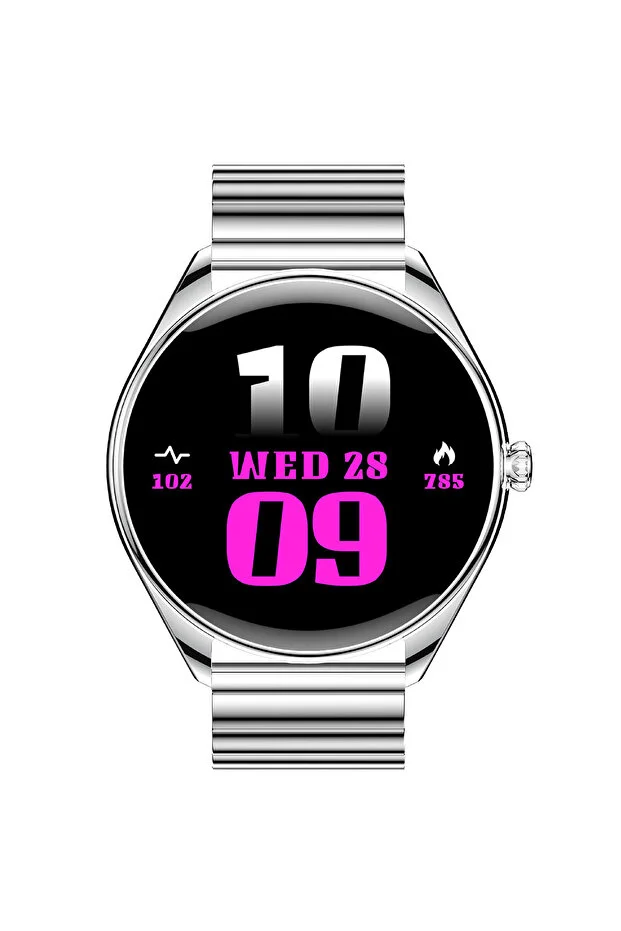 Ultra Thin Akıllı Saat Yuvarlak Çelik Kasa Metal Kordon